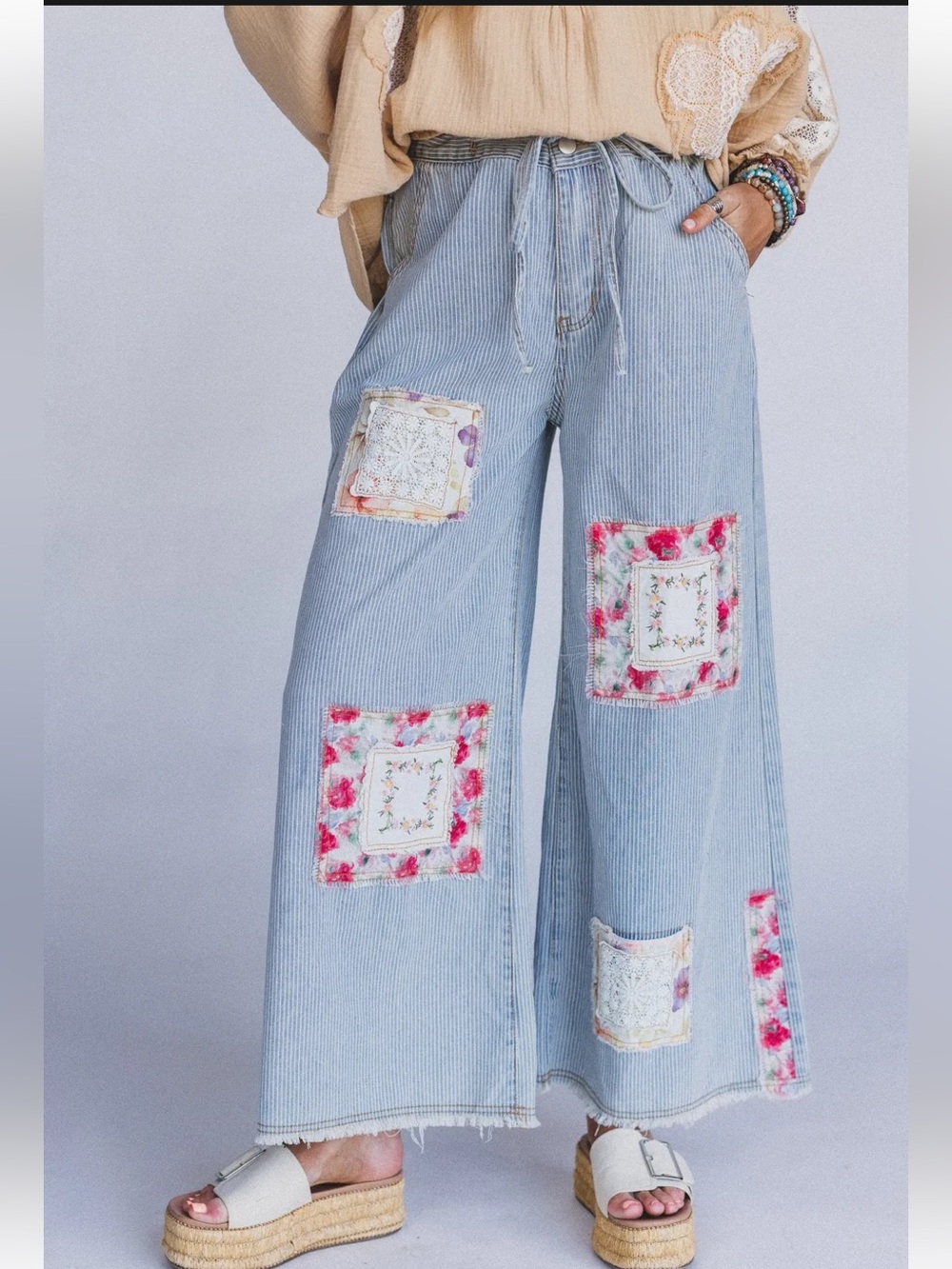 NWOT-POL Coastal Lines Striped Patchwork Pants